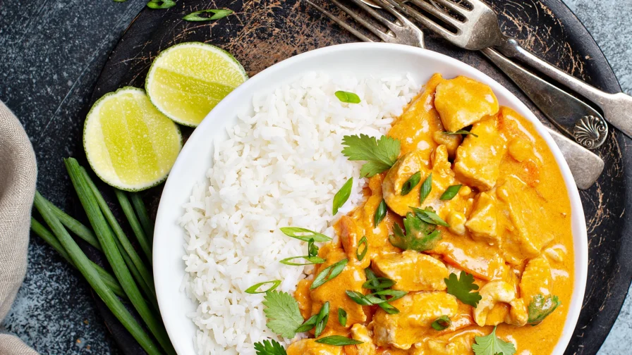 Imagen de un plato de arroz con pollo al curry típico de Sri Lanka